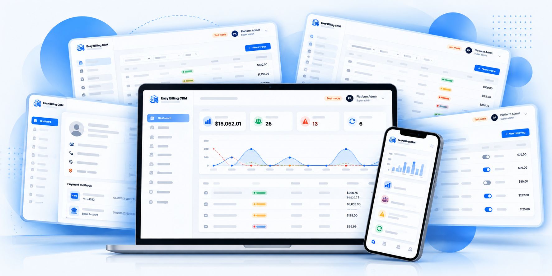 Easy Billing CRM invoice management and customer billing interface